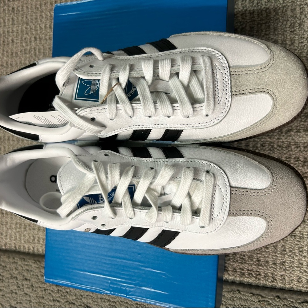 Adidas White and Black Samba OG Retro Sneakers, Mens 9